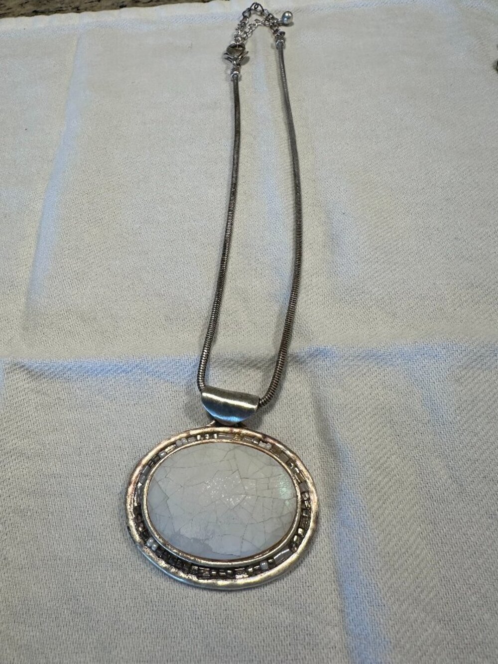 Chico's Silver Tone White Stone Statement Pendant Necklace